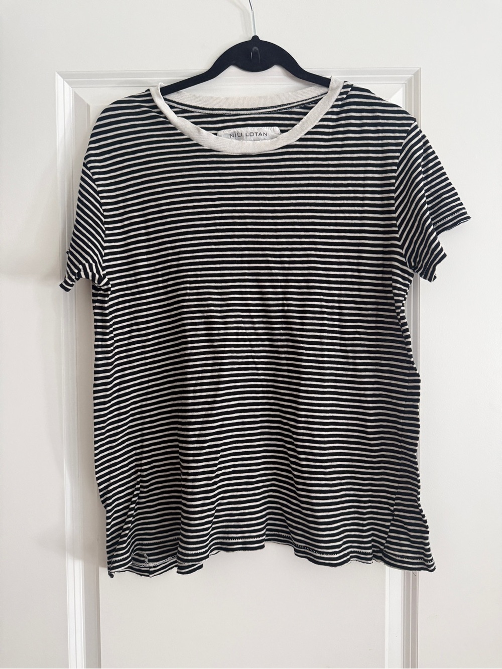 NWT Nili Lotan Brady Tee Shirt Dark Navy White Stripe 100% Cotton USA -Size S